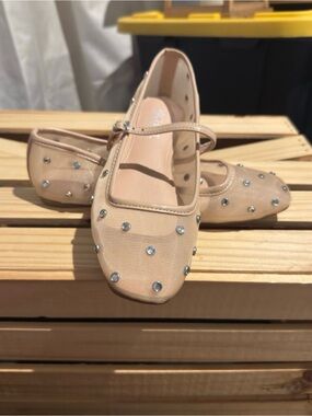 Michael Shannon Nude Pink Mary Jane Flats with Rhinestones